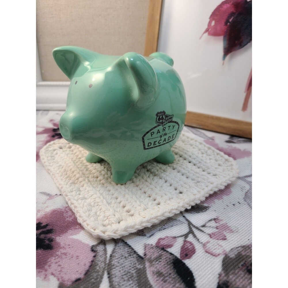 Route 66 Casino Hotel Piggy Bank Mint Green Party of Decade Coin Bank Souvenir